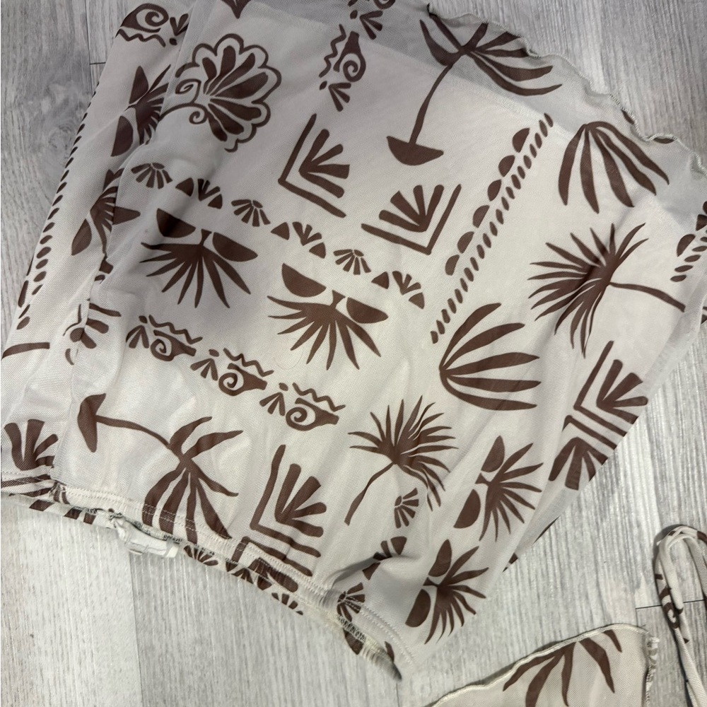 Tropical Print Two-Piece Set in Beige and Brown - Picture 3 of 4